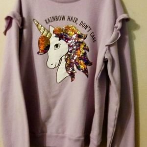 RAINBOW HAIR, DON'T CARE PURPLE SWEATSHIRT